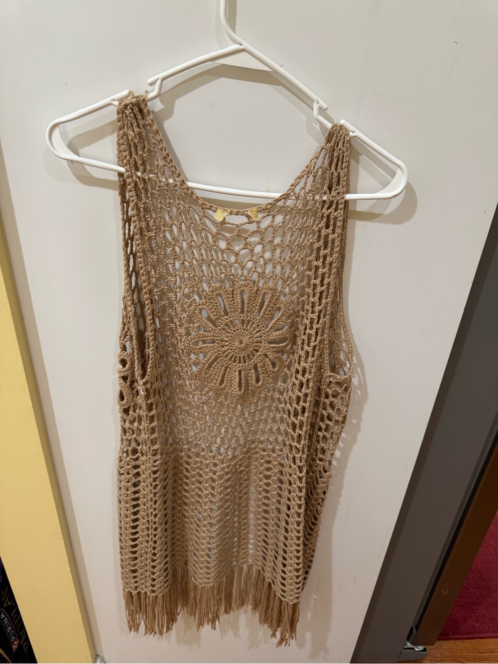 Crochet Fringe Vest in Beige
